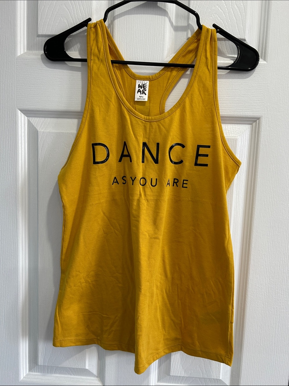Zumba Fitness Mustard Yellow Racerback Tank with 'DANCE AS YOU ARE' Print